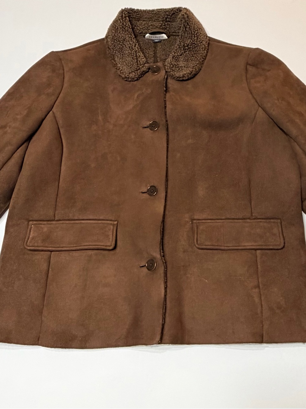 Lands' End Brown Teddy Collar Suede Jacket